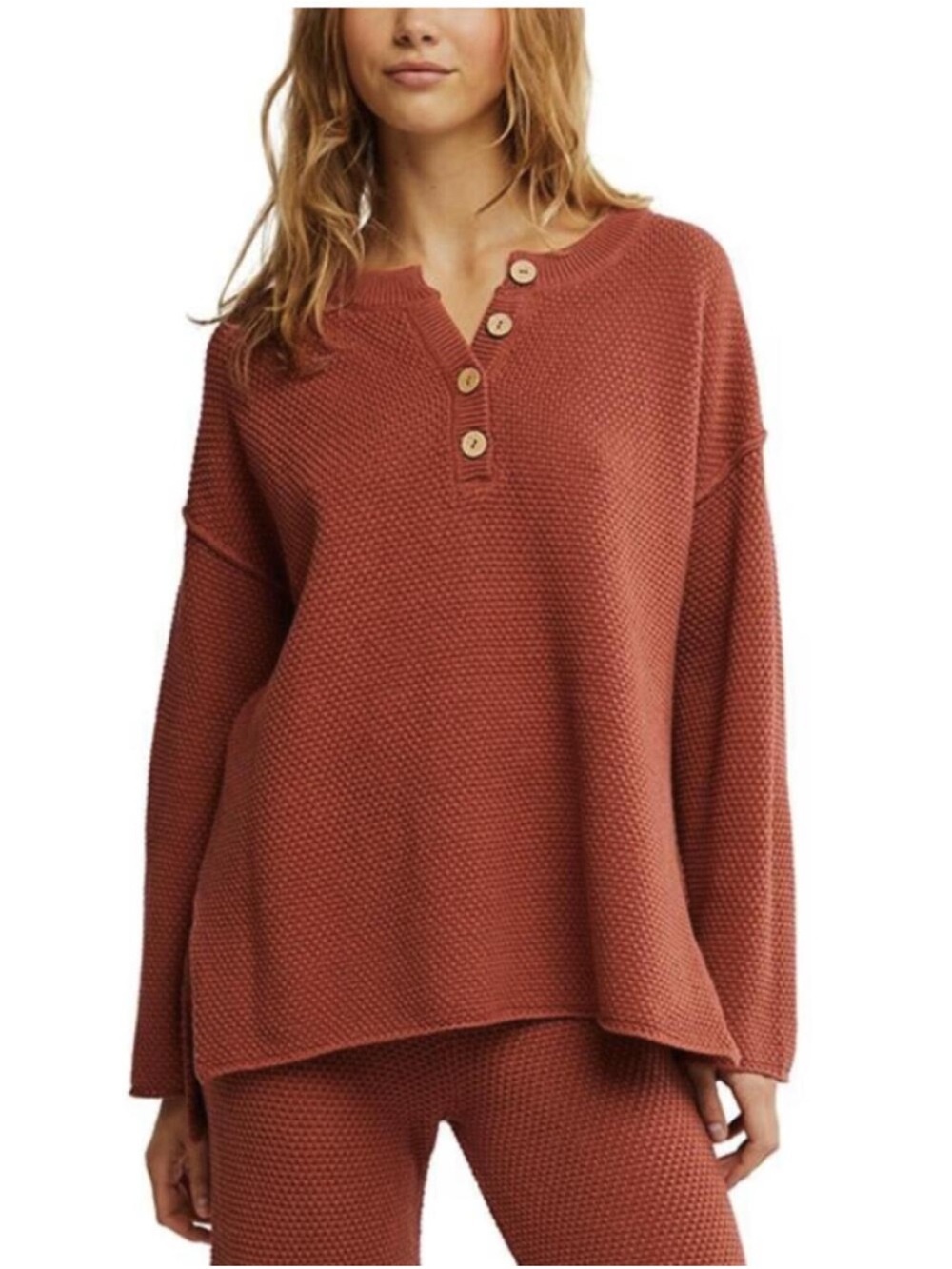 Free People Beach Hailey Oversized Waffle-Knit Sweater Shade Rust- Small